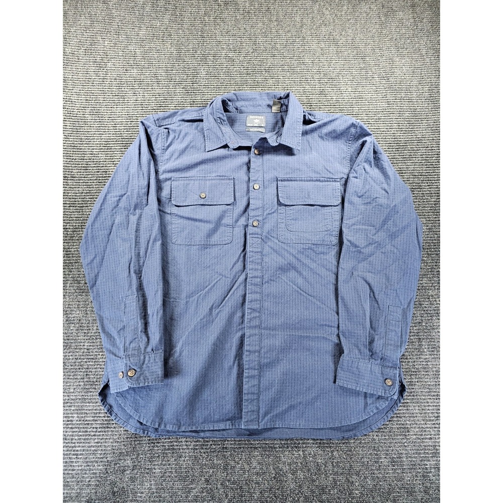 Dockers Work Shirt Mens XL Blue Cotton Regular Fit Curved Hem Button Up Utility